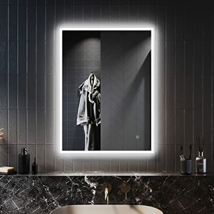ELEGANT Backlit Illuminated Bathroom Mirror with Shaver Socket, 500x700mm Wall Mounted Bathroom Vanity Mirror with LED Lights and Demister Pad, H