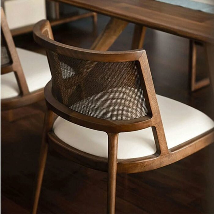 JJZXD Solid Wood Dining Stool Woven Rattan Chair Retro Dining Room Furniture with Armrests Backrest Chair