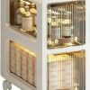 OPSREY Small Bathroom Storage Corner Floor Cabinet, Narrow Rolling Bathroom Cabinet for Small Spaces with Drawers Wheels