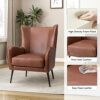 HULALA HOME Faux Leather Accent Chair Removable Cushion, Comfy Upholstered Armchair with Black Metal Legs & Nailhead Trim Wingback Vanity Desk Ch