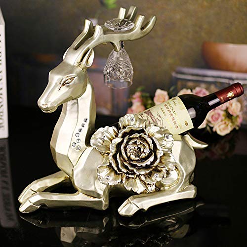 PIBM Stylish Simplicity European Home Decoration Handicraft Factory Direct Resin Lying Deer Wine Rack Peony Business Gifts Wholesale (40 * 25 * 3