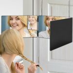 3 Way Mirror and 5X Magnifying Mirror Set - 360 Makeup Mirror 3 Sided with Telescoping Hooks Over Door for Self Hair Cutting, Coloring, Braiding,