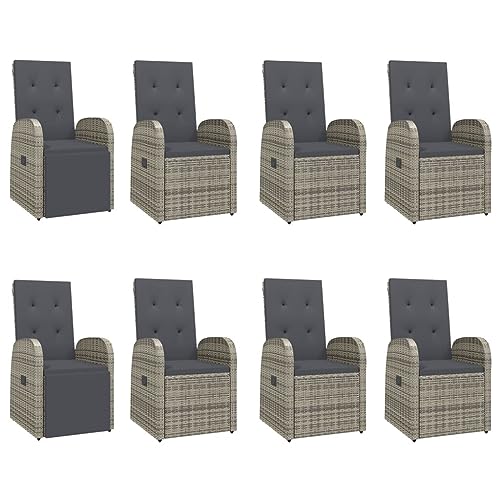 vidaXL Garden Dining Set 9 Piece Outdoor Dining Set Chair and Table Armchair Patio Dinner Table and Chair Grey Poly Rattan and Solid Wood Acacia