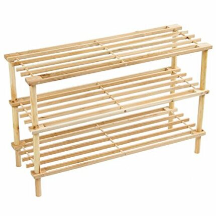 Prima Housewares Wooden Shoe Boot Trainer Rack Storage Shelf Organiser Stand Unit - Natural - 3 Tier