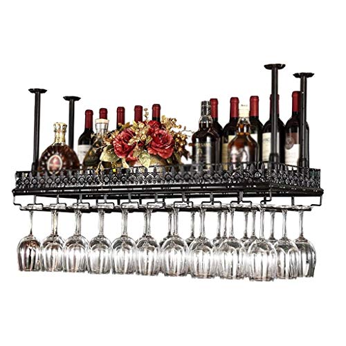 CZDYUF Wine Rack, Bar Hanging Goblets Simple Display Wrought Iron Wine Rack, Elegant Black