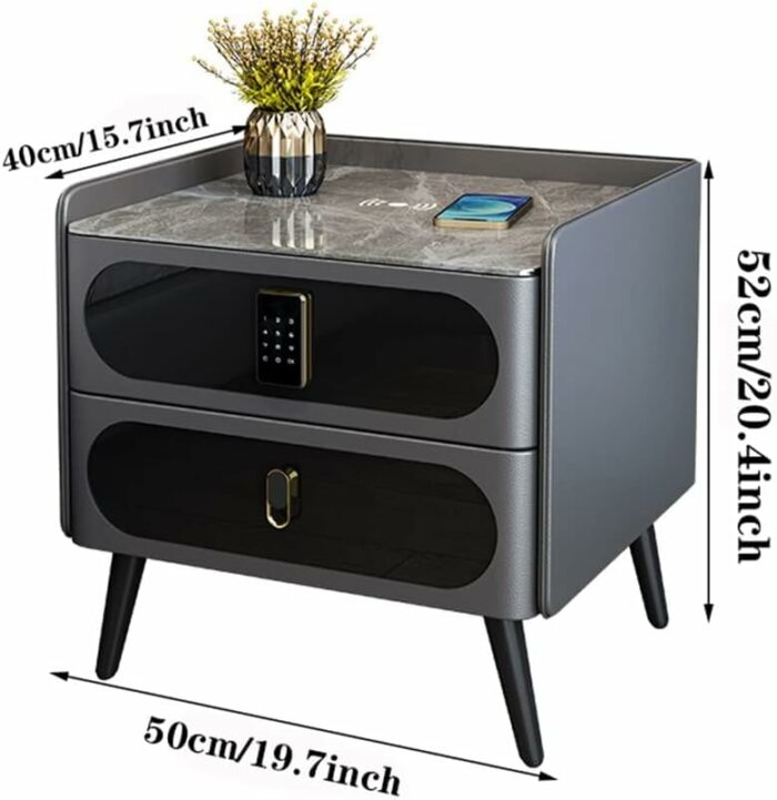 N/A Smart Bedside Table Bedroom Bedside Cabinet with drawers with hidden system, Side Table with Charging and Fingerprint Lock, Nightstand with 2