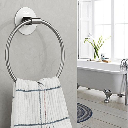 JS Self Adhesive Towel Holder,Stainless Steel Bathroom Towel Ring 7.08 inches/18cm,Wall Mounted 3M Self Adhesive Hand Towel Rails for Kitchen Bat