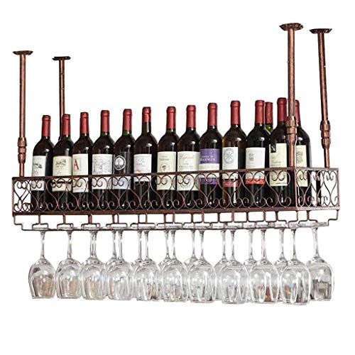 PIBM Stylish Simplicity Wine Rack Wine Rack Adjustable Height, Ceiling Mounted Hanging Wine Bottle Holder Metal Iron Wine Glass Holder High Cup H