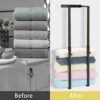 BTSKY 70cm Wall Rack for Rolled Towels with 2 Hooks - Bathroom Wall Mounted Brushed Towel Racks, Metal Bath Towel Storage Holder Organizer for La