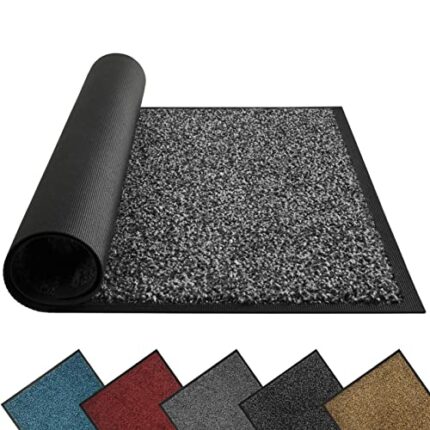 Mibao Door Mat for Indoor and Outdoor, Rubber Backing Mat, 40x60 Cm, Grey Black Door Mats Indoor, Non Slip Entrance Mat, Shoes Scraper,Super Abso