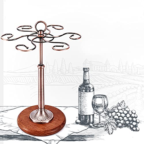 6 Hook Wine Glass Rack Holder, Retro Style Tabletop Wine Glass Display Holder Hanging Shelf Organizer Kitchen Cutlery Storage Rack for Home Bar R