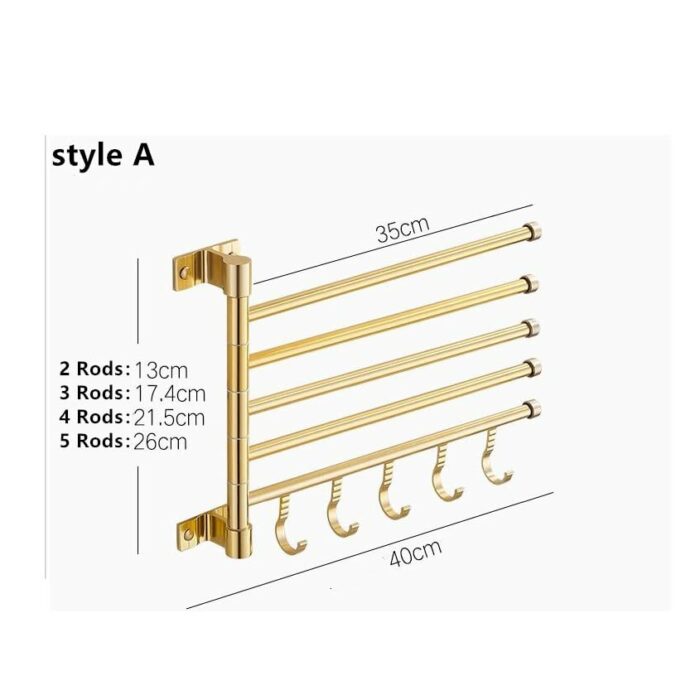 TBIIEXFL Aluminum Wall Mounted Rotating Towel Rack Bath Rail Hanger Towel Holder Bathroom Accessories Storage Rack