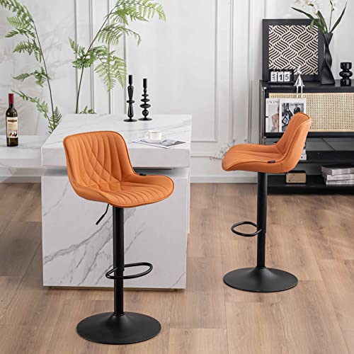YOUTASTE Single Modern Bar Stool with Back Adjustable Barstools Luxury Upholstered Bar Chairs Faux Leather Counter Height Bar Stool Swivel Barsto