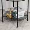 Artloge Glass Round Side Table Small: 2 Tiers Modern Accent Tables Circle Diameter 50cm Slim Bedside Tables Gray Tinted Tempered Glass Top with B
