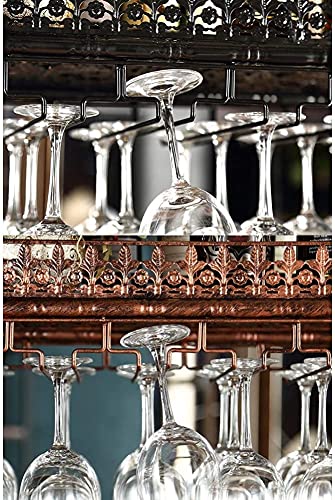 PIBM Bar Fashion Creative Wine Glass Rack Suspension Wine Rack Ceiling Wine Bottle Rack European Style Goblet Holder Ktv J1022, Copper , L60×W35c