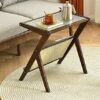 UVAN ART Side Table Living Room for Small Spaces Outdoor Coffee Tables for Garden Wooden Side Table in Glass for Bedroom Rattan Side Table Natura