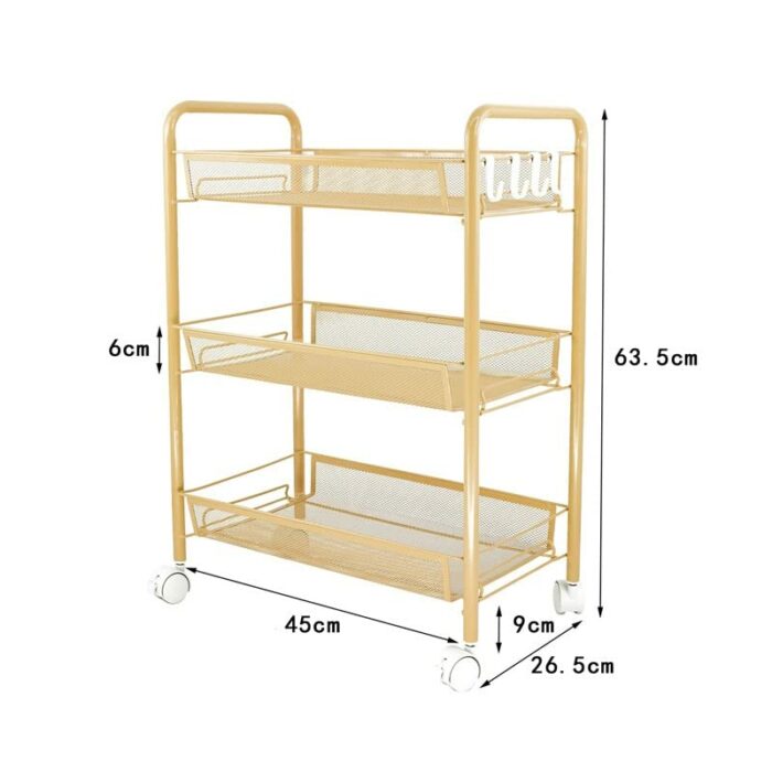 SDFGH Kitchen Bathroom Bathroom Shelving Trolley With Wheel Three-layer Storage Rack With Hook Trolley (Color : Argento, Size : Light Grey)