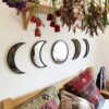 Acrylic Moon Phase Mirror, 5 Pieces Nordic Style Wood Decorative Mirror Moon Phase Mirror Bedroom Acrylic Mirror, Scandinavian Natural Decor 3D M