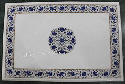 Gifts And Artefacts 30 x 48 Inches Rectangle Shape White Marble Office Meeting Table Top Pietra Dura Art Dining Table for Home Furniture Decor