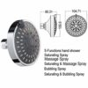 Shower Head, High-Pressure Rain Fixed Showerhead Rainfall 5-Setting with Adjustable Metal Swivel Ball Joint, Bathroom Showerhead 4 Inch High Flow