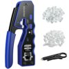 Proster RJ45 Crimp Tool Set All-in-one RJ45 Crimping Tool Kit with 50 PCS CAT6 Pass Through Connectors 50 PCS RJ45 Cat6 Protection Covers RJ45 Pa