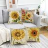 4 Sets Flower Cushion Covers Decorative Throw Pillow Cover Square Pillowcase for Home Bed Sofa Car Outdoor Garden Decor 45 x 45cm (18x18, Sunflow