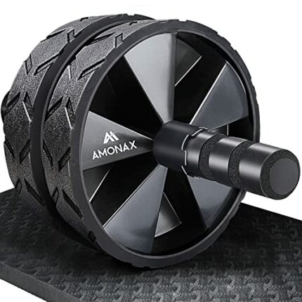 Amonax Convertible Ab Wheel Roller with Large Knee Mat for Core Abs Rollout Exercise. Double Wheel Set with Dual Fitness Strength Training Modes