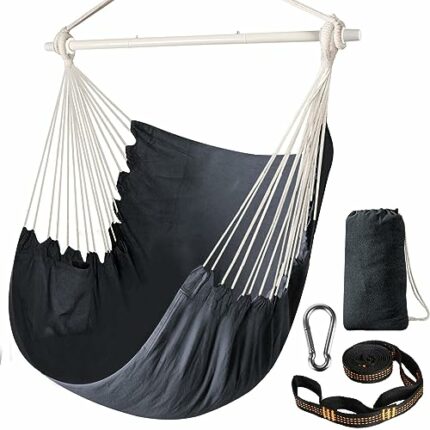 Chihee Hammock Chair Swing Chair Strong Metal Collapsible Spreader Bar Portable Hanging Chair Max 330 lbs Comfy Seat Patio Lawn Chair Cotton Blen