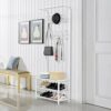 Coat Rack Shoe Bench with 8 removable Hooks, Metal Coat Hat Rack Free Standing Clothes Stand with 3-Tier Shoe Rack Bench, Hat Stand Hallway Organ