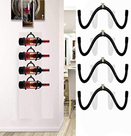 Pmsanzay 4 Pack Wine Rack Wall Mounted, Wine Bottle Storage Holder Organizer with Rubber Protection（No Scratches）- for Home & Kitchen Décor,Dinin