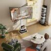 FITUEYES TV Floor Stand 1.4m with 20mm Wood Base for 32-70 Inch TV, 60° Swivel & 6 Height Adjustable Tall TV Stand with 2 Shelves, Corner Slim TV