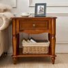 FRDTSG American Solid Wood Side Corner Corner Living Room Sofa Side Cabinet Simple Table Bedside Table Locker Walnut Small Coffee