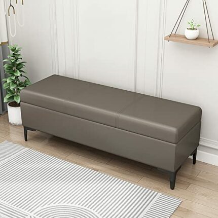 PU Storage Ottoman Bench, Premium Storage End of Bed Modern Upholstered Bench with Large Storage Space, Safety Hinge, Metal Gold Legs, for Entryw