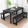 Recaceik 4, Modern Wood Bench Chairs, 43.3'' Dining Room Table Set with 2 Benches & Metal Frame for Kitchen, Small Space, MDF Board + Metal, Blac