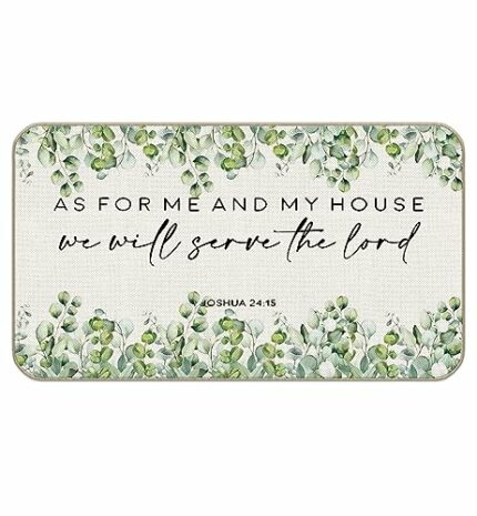 As For Me And My House We Will Serve The Lord Door Mat,17"X30" Decorative Home Indoor Outdoor Front Porch Door Mat,Christian Eucalyptus Leaves We