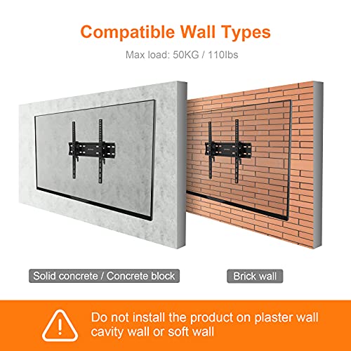 GRIFEMA GB1004-2 TV Wall Bracket, Tilt TV Mount for 26 to 65 Inches Flat & Curved TVs or Monitors, Max VESA 400x400mm Weight Capacity up to 50kg,