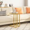 HOOBRO Side Table C Shaped, Set of 2, Gold Side Table, Tempered Glass Sofa Side Table, Under Sofa Table, Small Coffee Table with Metal Frame, Sma