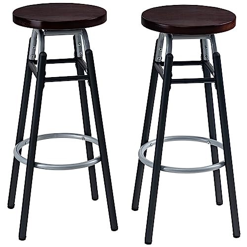 LAVIEVERT Bar Stools Set of 2, Swivel Round BarStools, Industurial Counter Stools Bar Chairs with Metal Footrest & Wood Seat for Kitchen, Dining