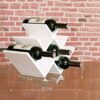 KEppd Solid Wood Free-Standing Water Bottle and Wine Rack Storage Organizer for Kitchen Counter Tops, Pantry, Modern Geometric Design Holds 8 Bot