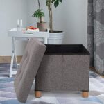 Cocoarm Ottoman Storage Box, Small Ottoman Storage Box with Lid, Ottoman Storage Stool Seat with Wood Legs, Dark Grey Storage Ottoman Seat, Foots