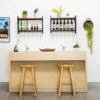Vintage Rustic Floating Shelves Wine Rack, Bar Kitchen Metal and Wood Wine Bottle Rack Wine Stemware Rack Goblet Holder 2 Tiers Wall Shelf (Size