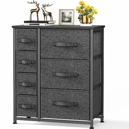 Pipishell Chest of Drawers, Fabric Storage Drawers with Wood Top and Large Storage Space, Vertical Chest of 7 Drawers Easy to Install Room Organi