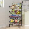 COVAODQ 4 tier kitchen trolley on wheels, kitchen vegetable storage rack,black vegetable rack,vegetable rack for kitchen(90 * 40 * 30cm)
