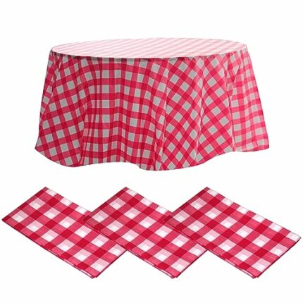 ZeriTlolen Round table cloth, Tbalecloth (Red and White, 3-Pcs)