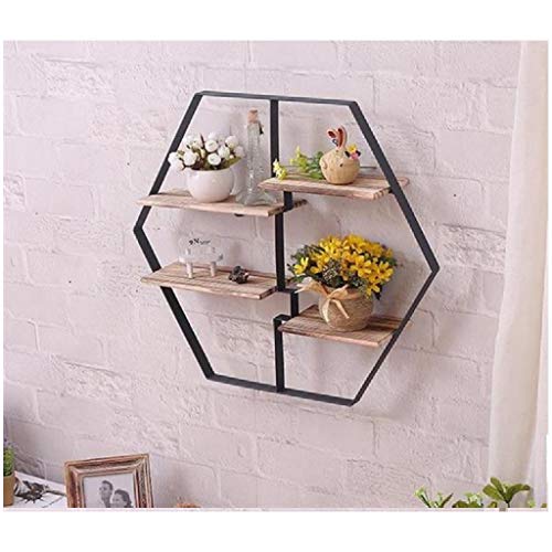 KXDCZ Iron Wine Rack- Living Room Bedroom Shelf Storage Rack Wine Rack Storage Rack, Wrought Iron Solid Wood Hexagonal Decorative Frame Design