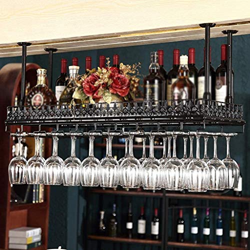 CZDYUF Wine Rack, Bar Hanging Goblets Simple Display Wrought Iron Wine Rack, Elegant Black