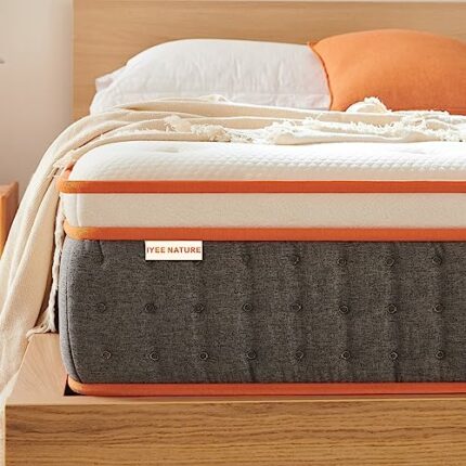 IYEE NATURE Double Mattress 8.7 Inch Hybrid Mattress Double with Comfort Foam & Individually Wrapped Pocketed Sprung Mattress,Medium Firm Memory
