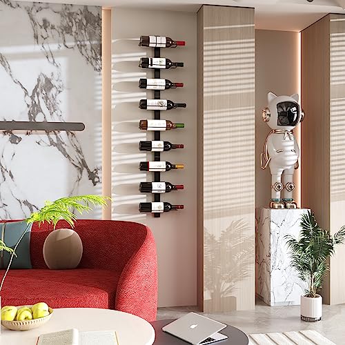 C&AHOME Wall Mounted Wine Rack, 9 Bottle Wall Mounted Wine Rack, Adjustable and Separable Metal Hanging Wine Bottle Holder, Freely Wall Wine Rack