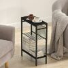 Yusong Small Narrow Side Table for Small Spaces, Slim End Table Nighstand with Metal Mesh, Accent Skiny Snack Couch Beside Table (Black, 3 Tier)