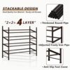 YIZAIJIA Shoe Rack Organizer 2 Tier Metal Expandable Storage Adjustable Shoe Shelf Free Standing Shoe Rack for Entryway Closet Doorway,Bronze
